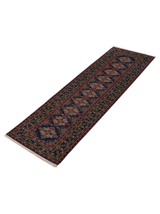 Antiqua Loom Blue Green 3.1x10.1 Hand Knotted Rug