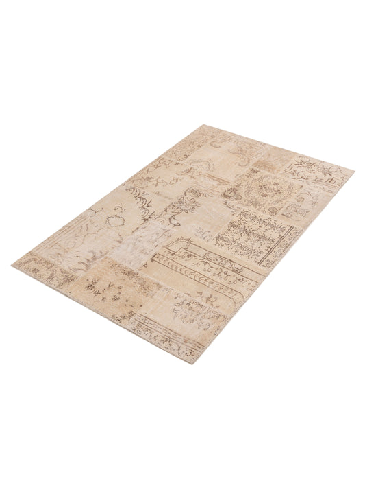 Patchwork Ivory Ivory 4.11x7.10 Hand Knotted Rug