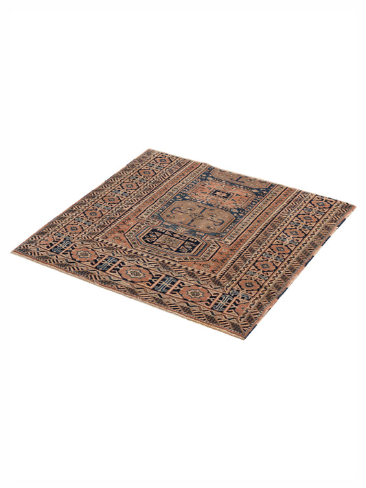 Shirvara Orange Blue 4x4.5 Hand Knotted Rug
