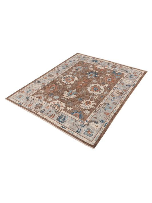 Oushak Brown Light Blue 8.4x10 Hand Knotted Rug