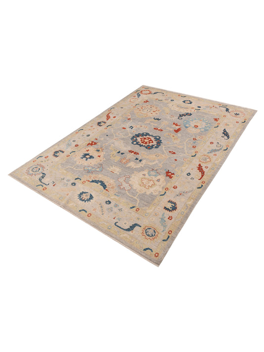 Oushak Gray Silver 8.10x12 Hand Knotted Rug