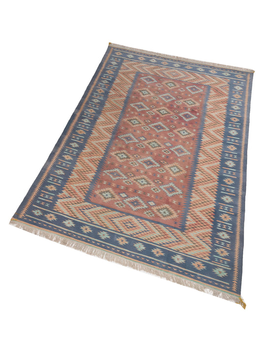 Dhurrie Pink Blue 9.11x13.2 Hand Woven Rug
