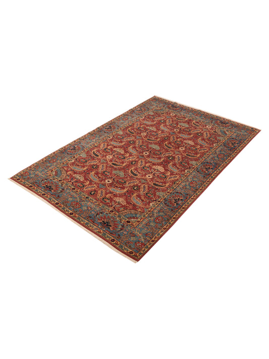 Antiqua Loom Red Blue 6.9x10.5 Hand Knotted Rug