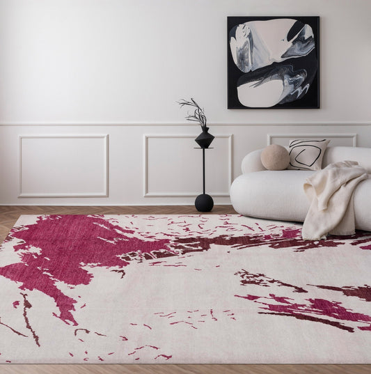 Cloud Dancer White Red Pink Modern Contemporary Area Rug in Modern Living Room with White Couch