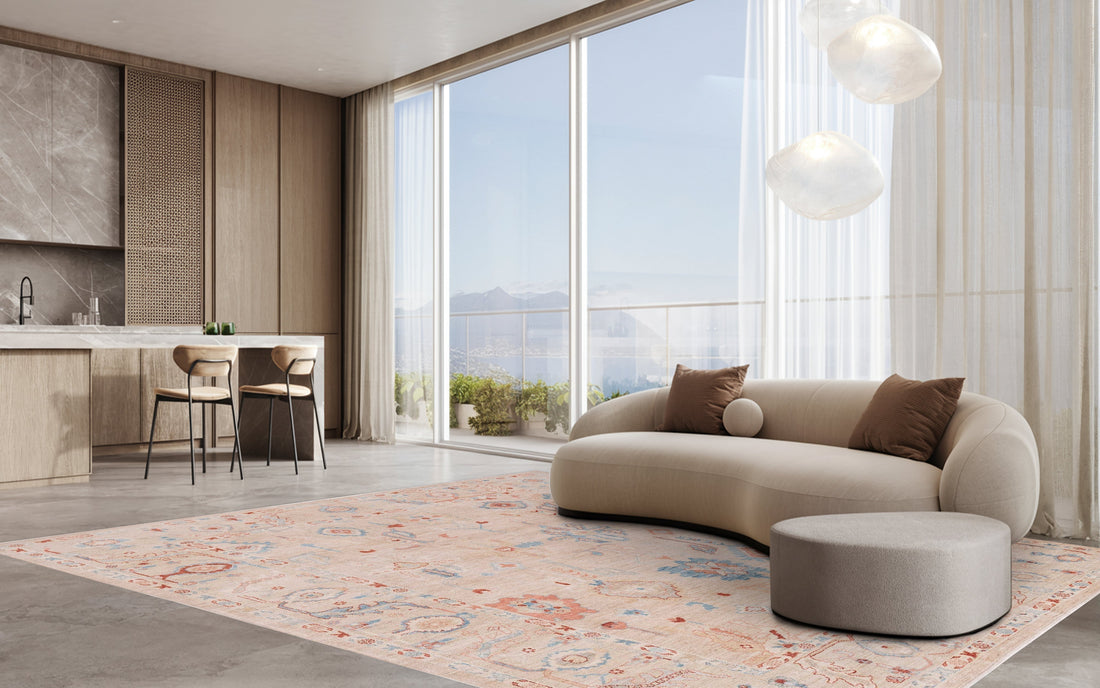 Modern Oushak Rug in Living Room