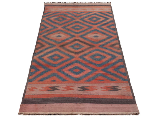 Dhurrie Rust Blue 4.5x10.5 Hand Woven Rug