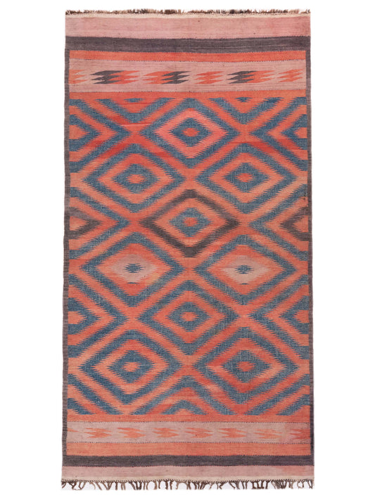 Nomad Old Afghan Dhurrie  Rust Blue  Traditional