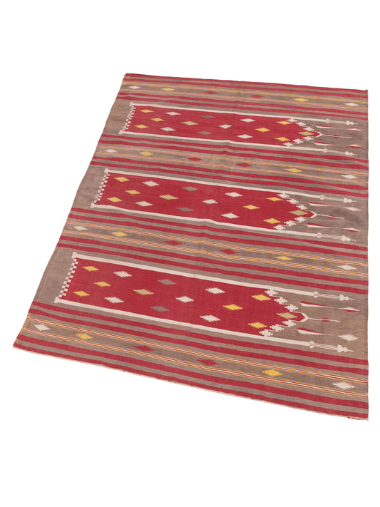 Dhurrie Red Brown 4.2x6.1 Hand Woven Rug