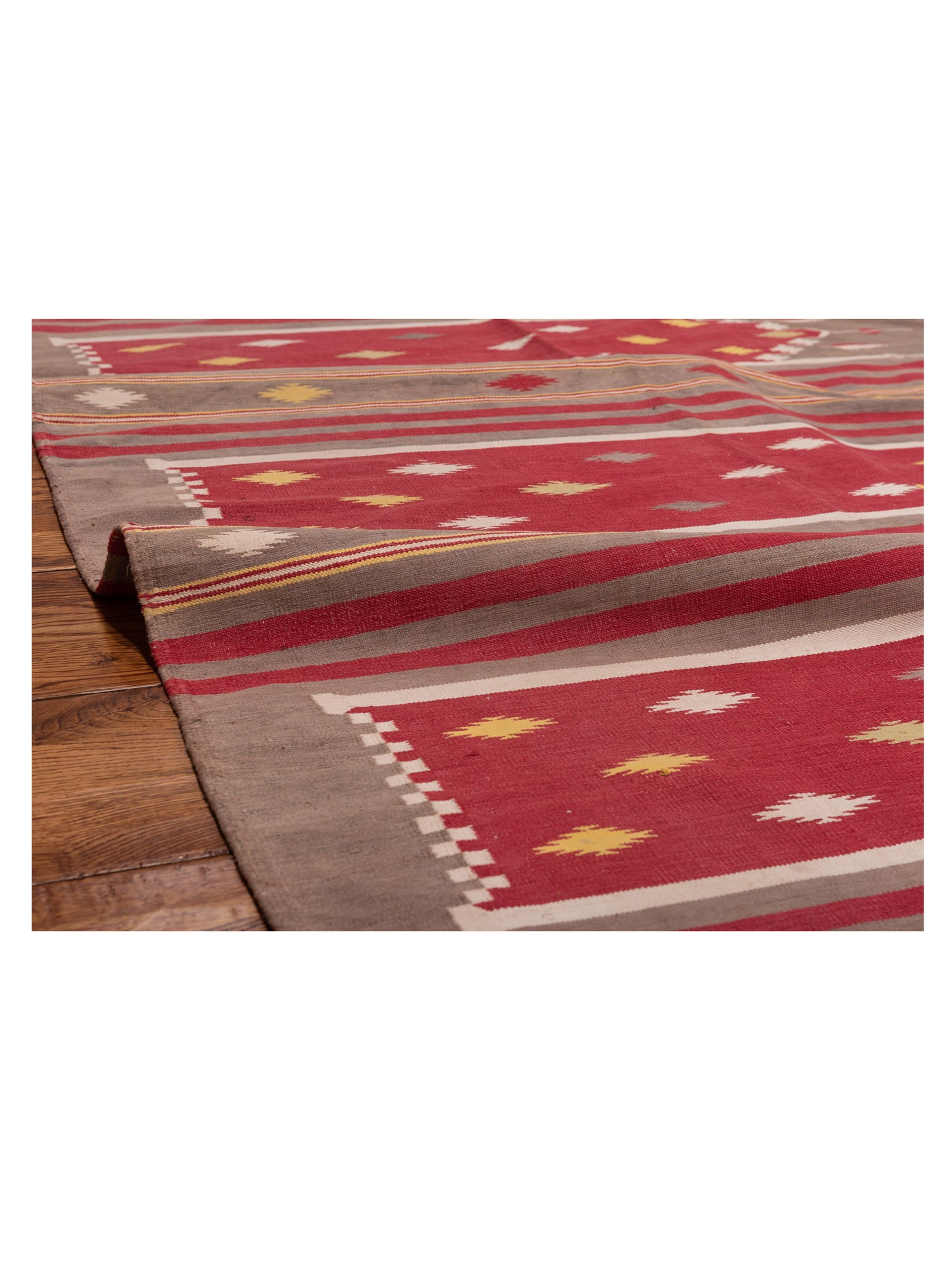 Dhurrie Red Brown 4.2x6.1 Hand Woven Rug