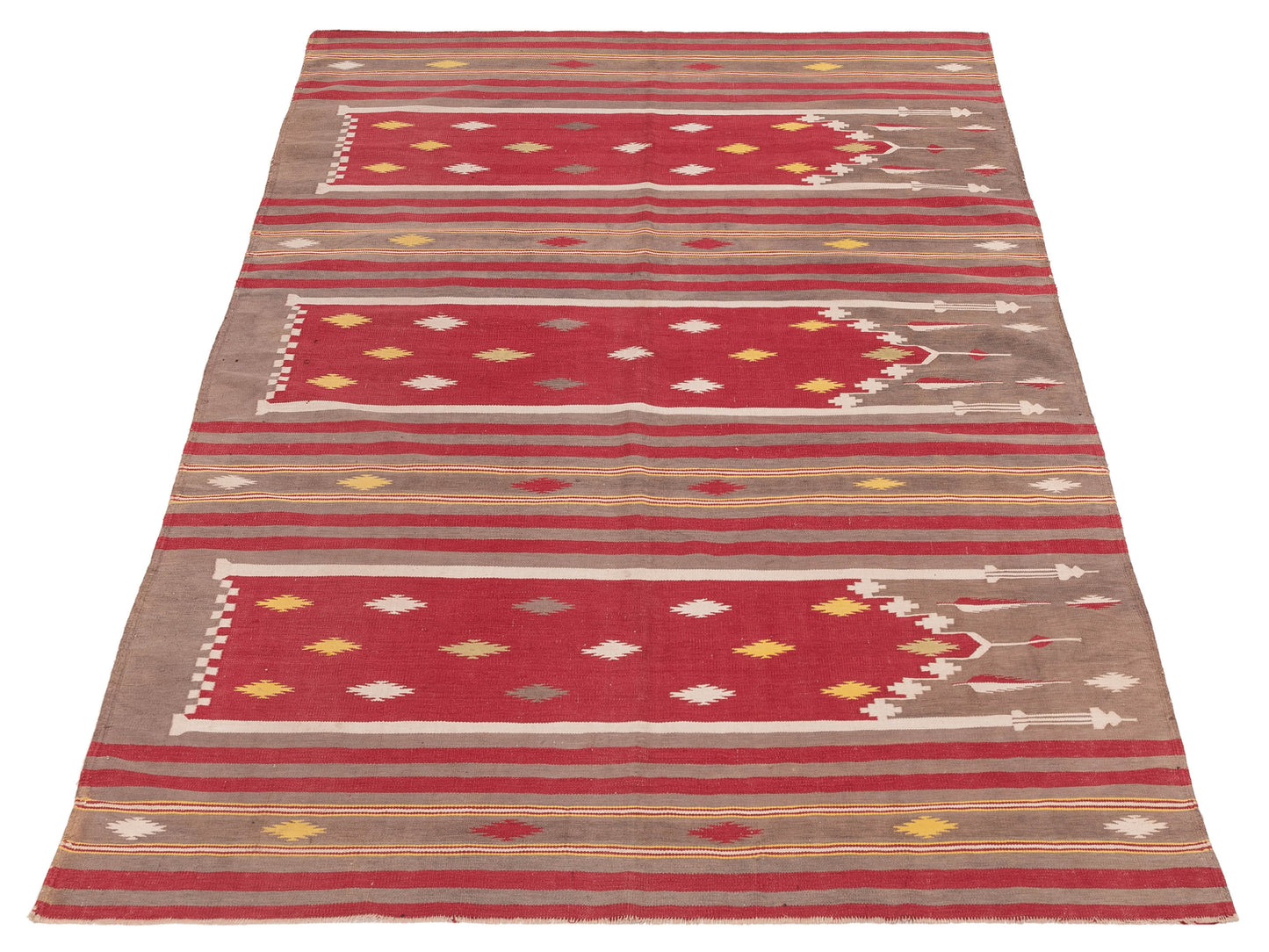 Dhurrie Red Brown 4.2x6.1 Hand Woven Rug