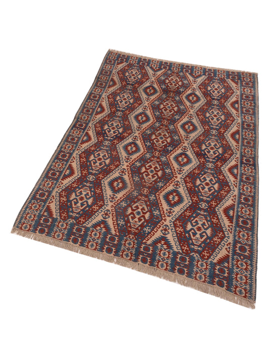 Kilim Blue Red 5.3x7.11 Hand Woven Rug
