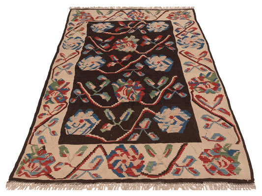 Blossara Kilim Brown Ivory 4.4x6.7 Hand Woven Rug