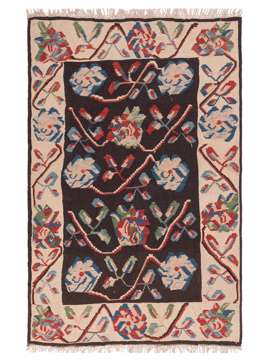 Pasha Old Basserabian Kilim  Brown Ivory Traditional