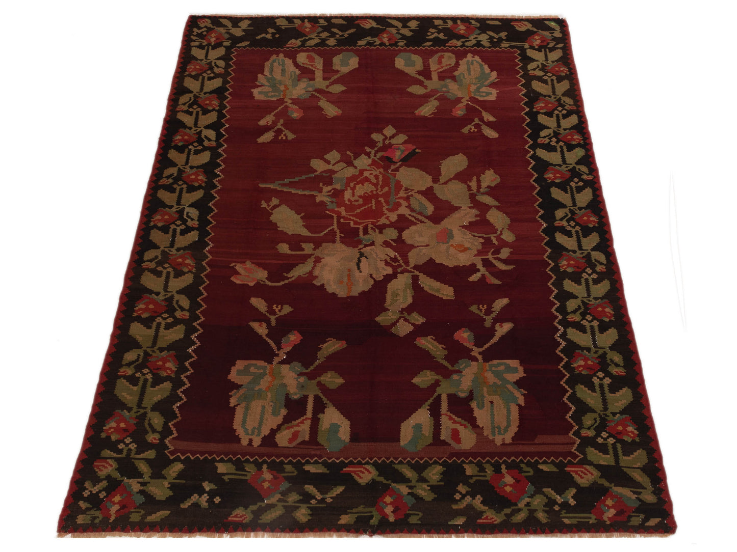 Blossara Kilim Burgundy Black 7.4x10.1 Hand Woven Rug