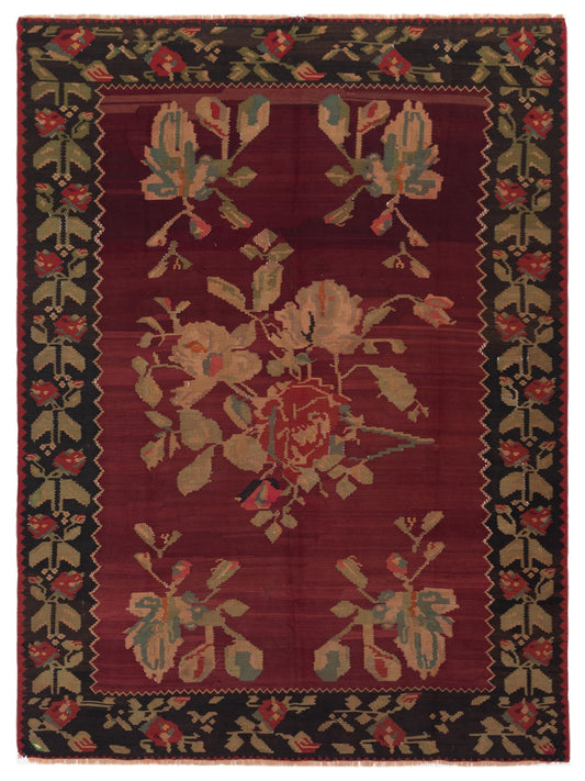 Pasha Old Basserabian Kilim  Burgundy Black Traditional