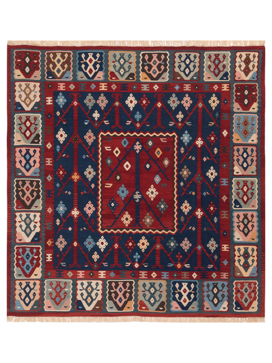 Pasha Transilvanian Kilim  Navy Red Traditional
