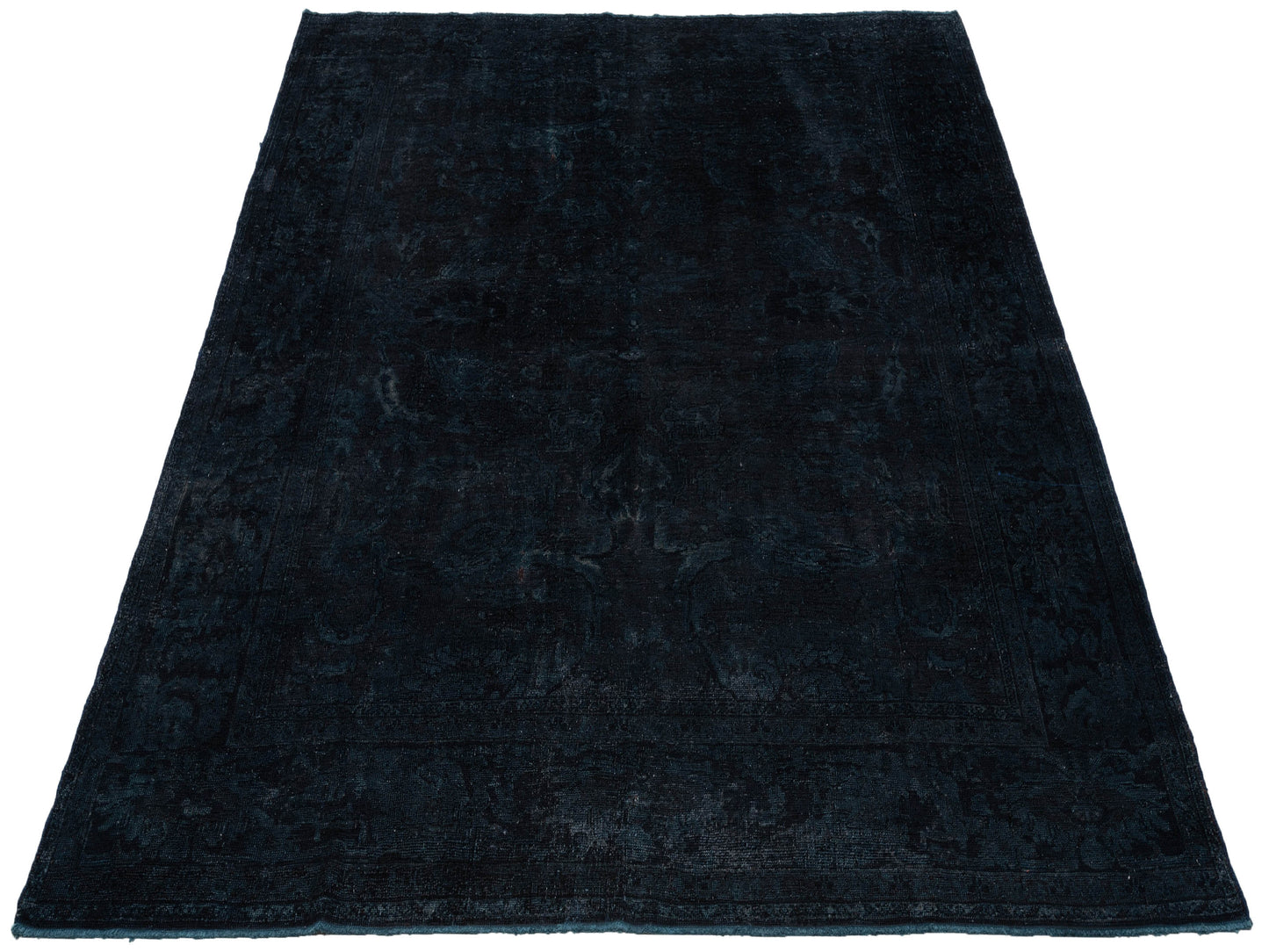 Vintage Black Blue 8x9.3 Hand Knotted Rug