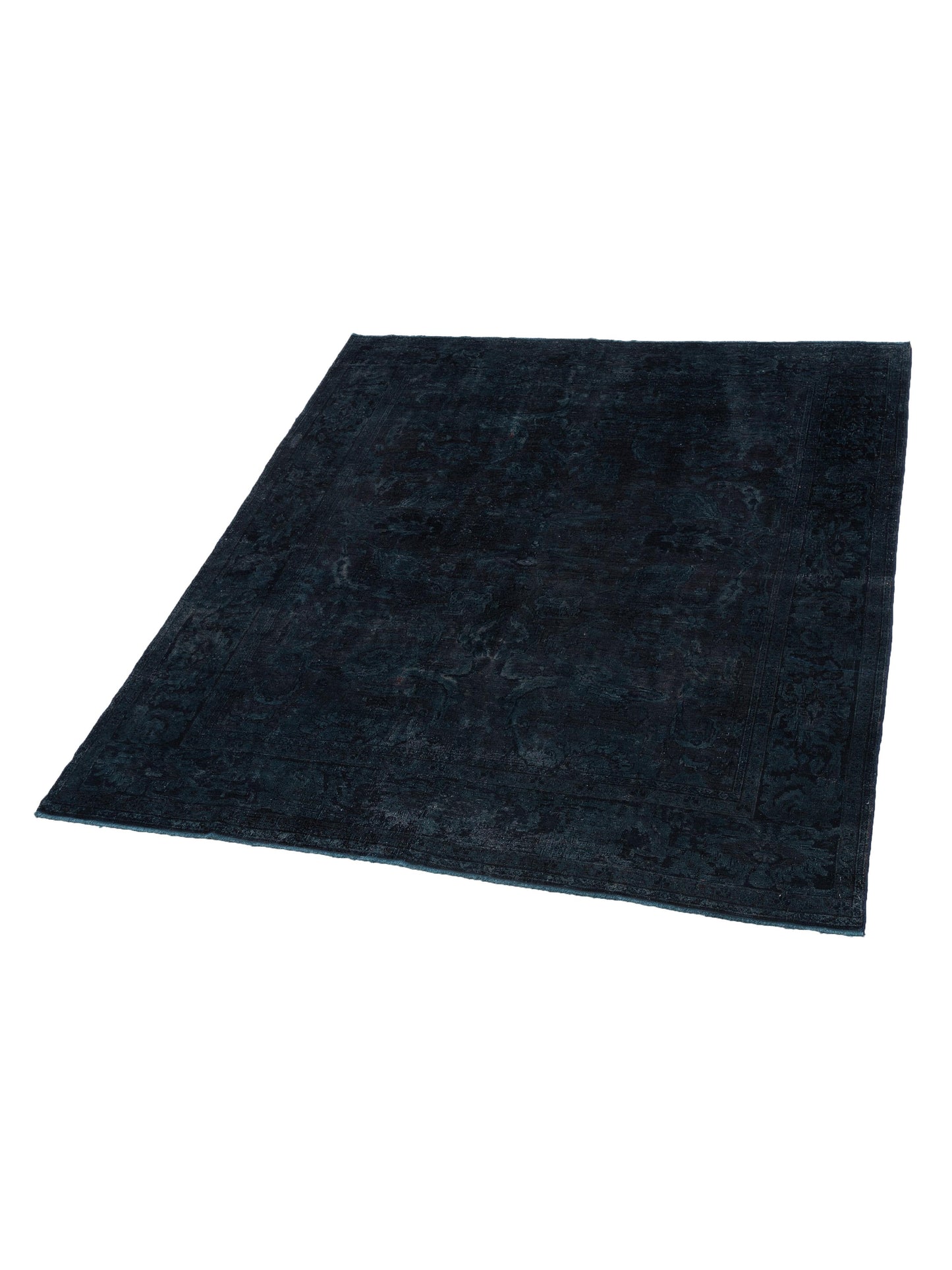 Vintage Black Blue 8x9.3 Hand Knotted Rug