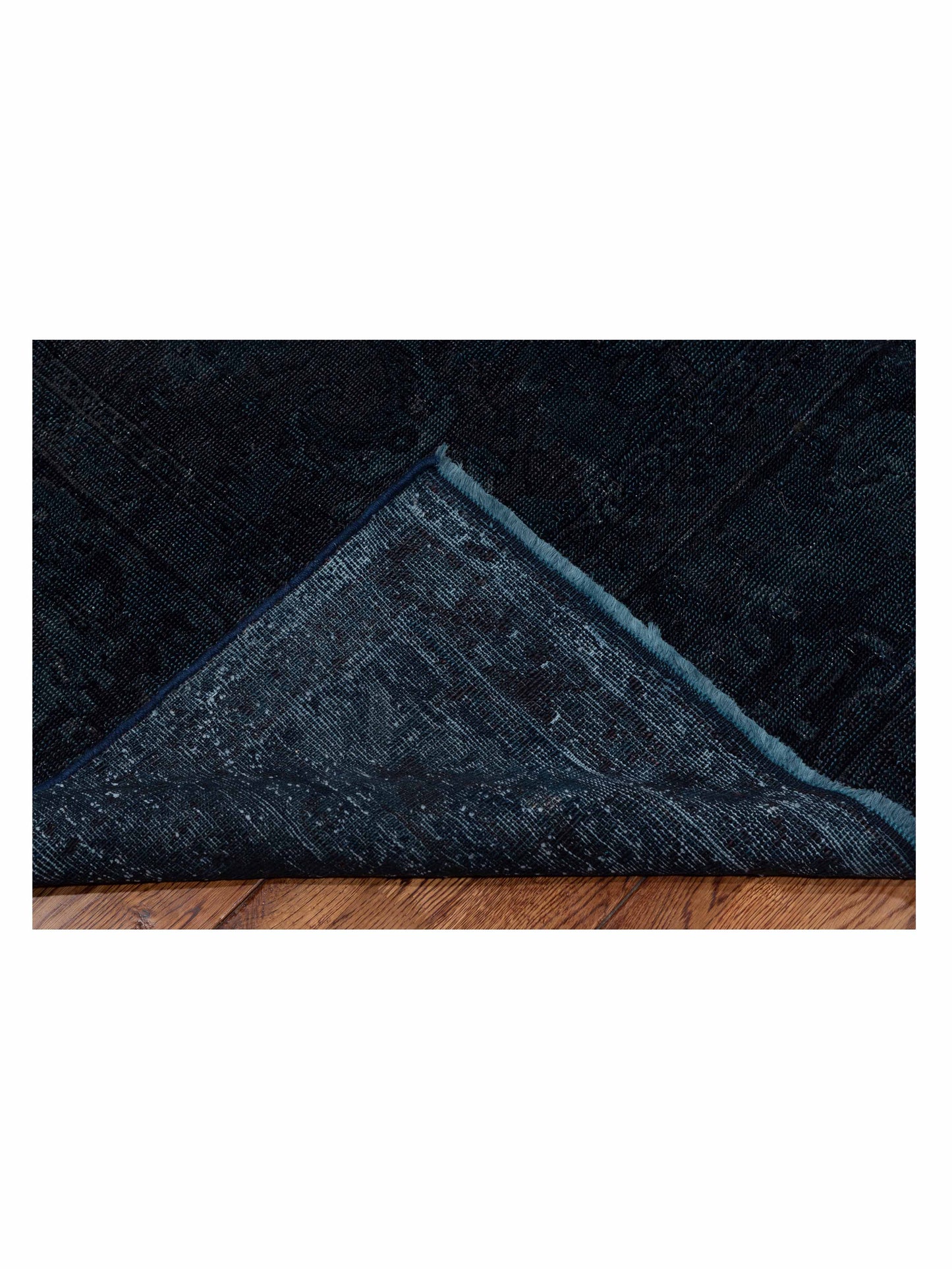 Vintage Black Blue 8x9.3 Hand Knotted Rug