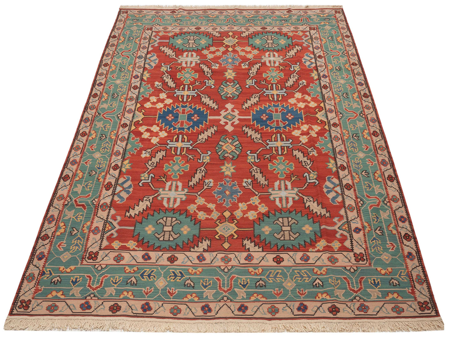 Kilvana Red Green 8.1x10.1 Hand Woven Rug