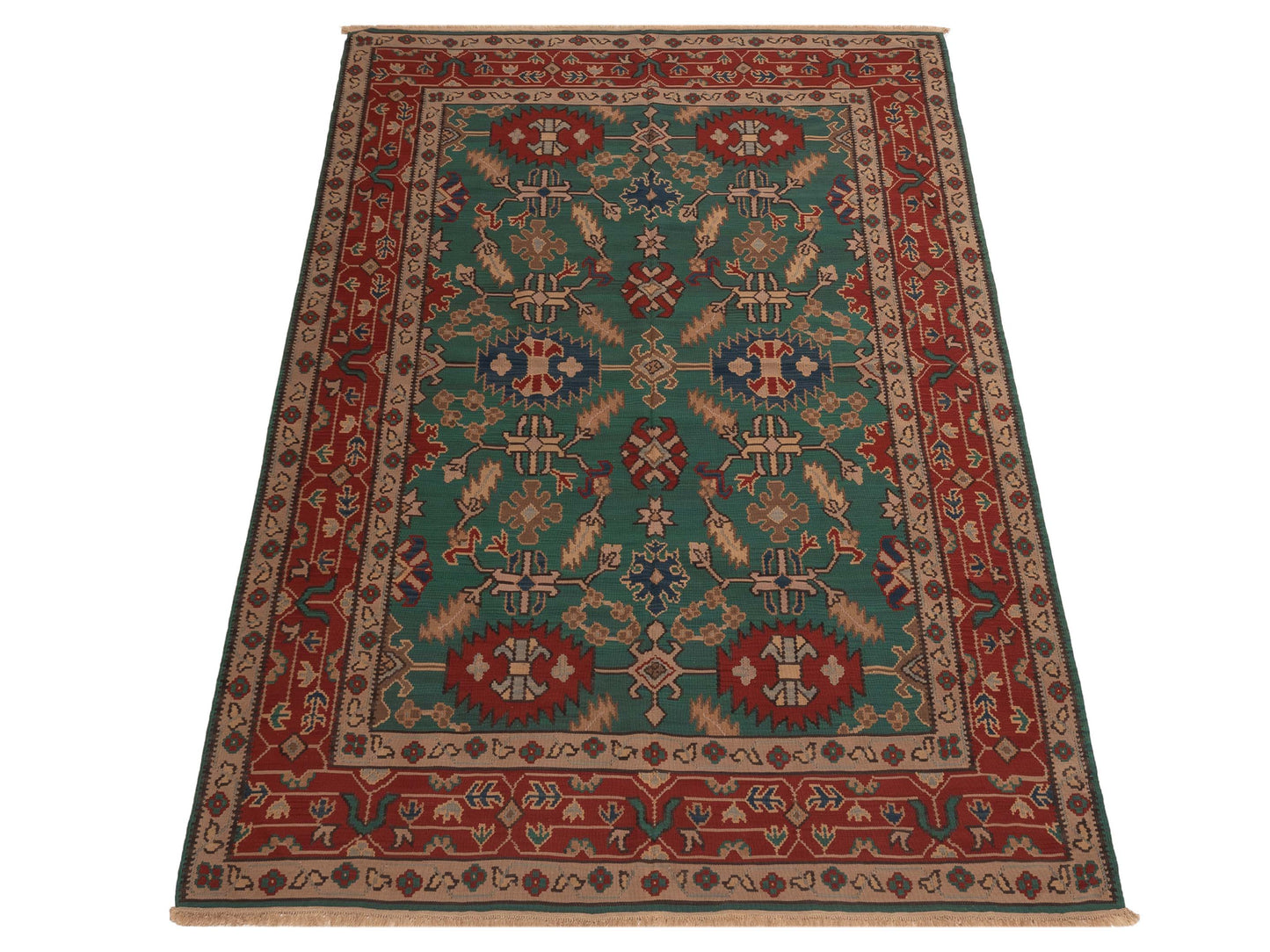 Kilvana Green Red 7.1x10.4 Hand Woven Rug