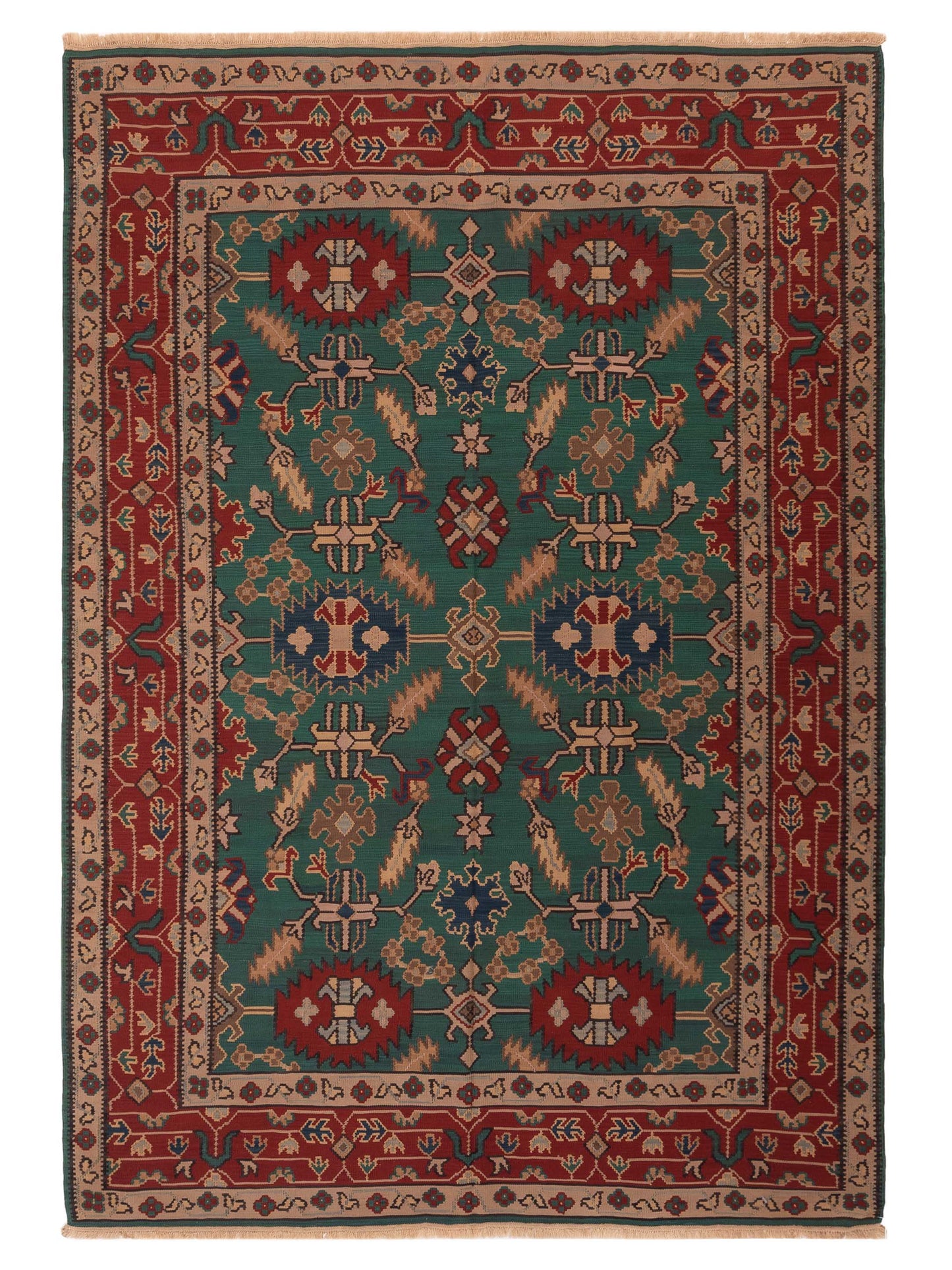 Pasha Transilvanian Kilim  Green Red Traditional
