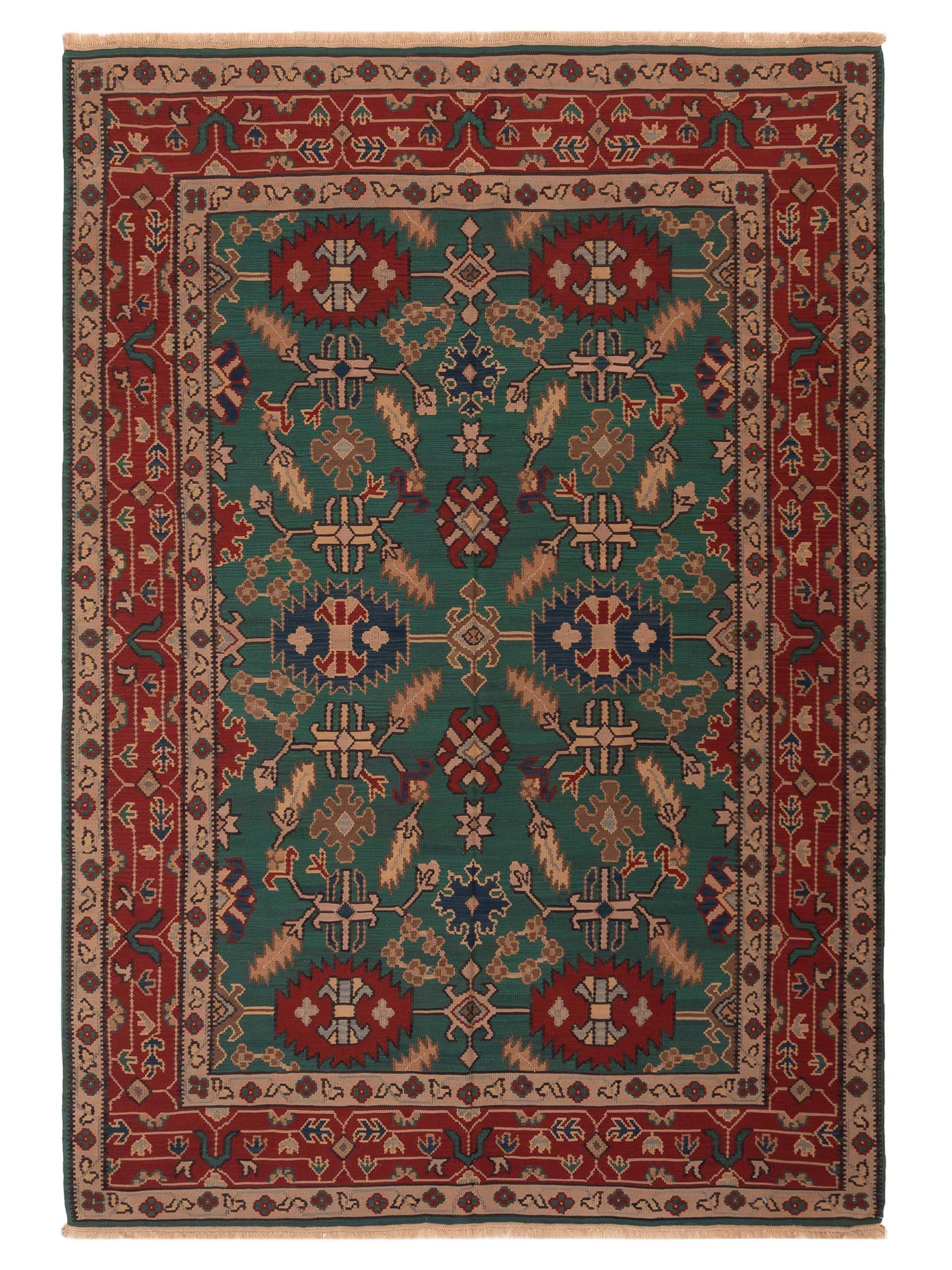 Pasha Transilvanian Kilim  Green Red Traditional