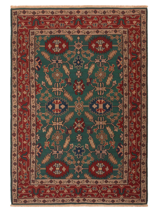 Pasha Transilvanian Kilim  Green Red Traditional
