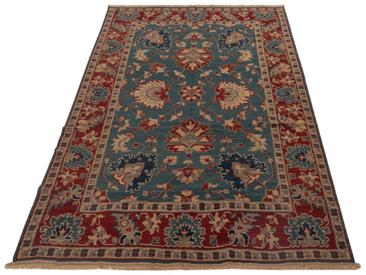 Kilvana Green Red 6.6x9.10 Hand Woven Rug