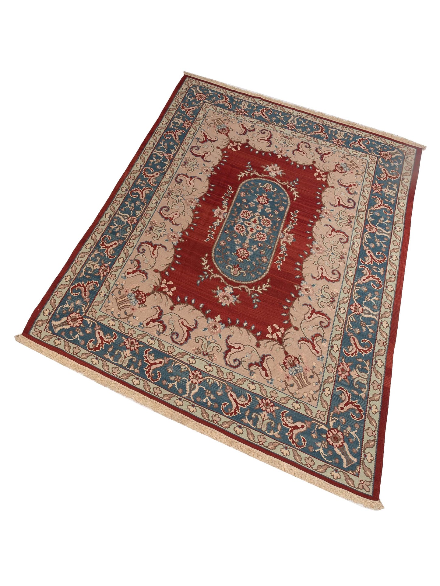 Kilvana Red Blue 8.11x12.1 Hand Woven Rug