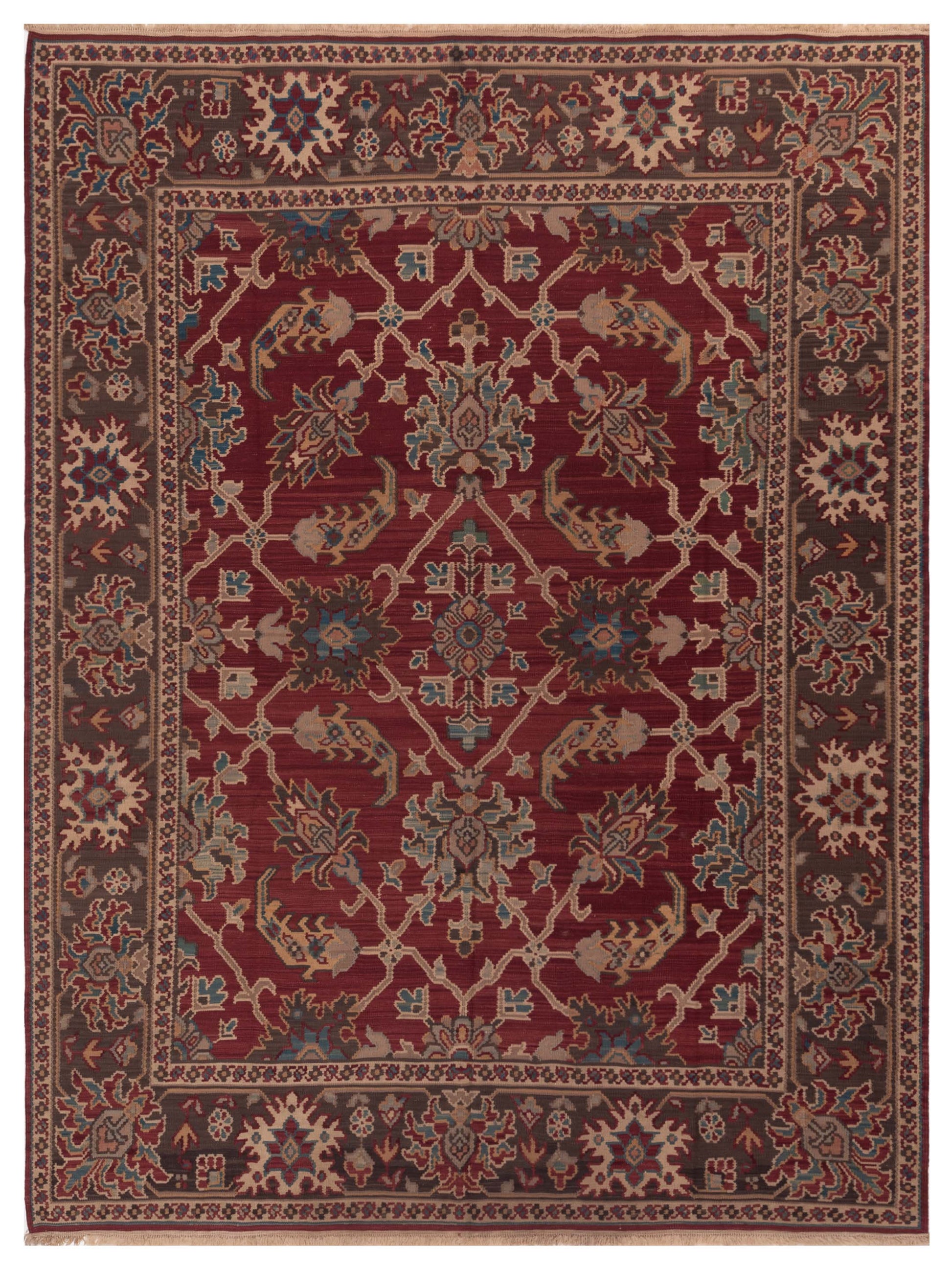 Pasha Transilvanian Kilim  Burgundy Brown Traditional