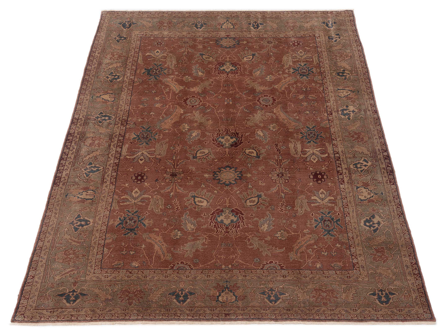 Turkish Elvaria Brick Green 8.6x11.9 Hand Knotted Rug