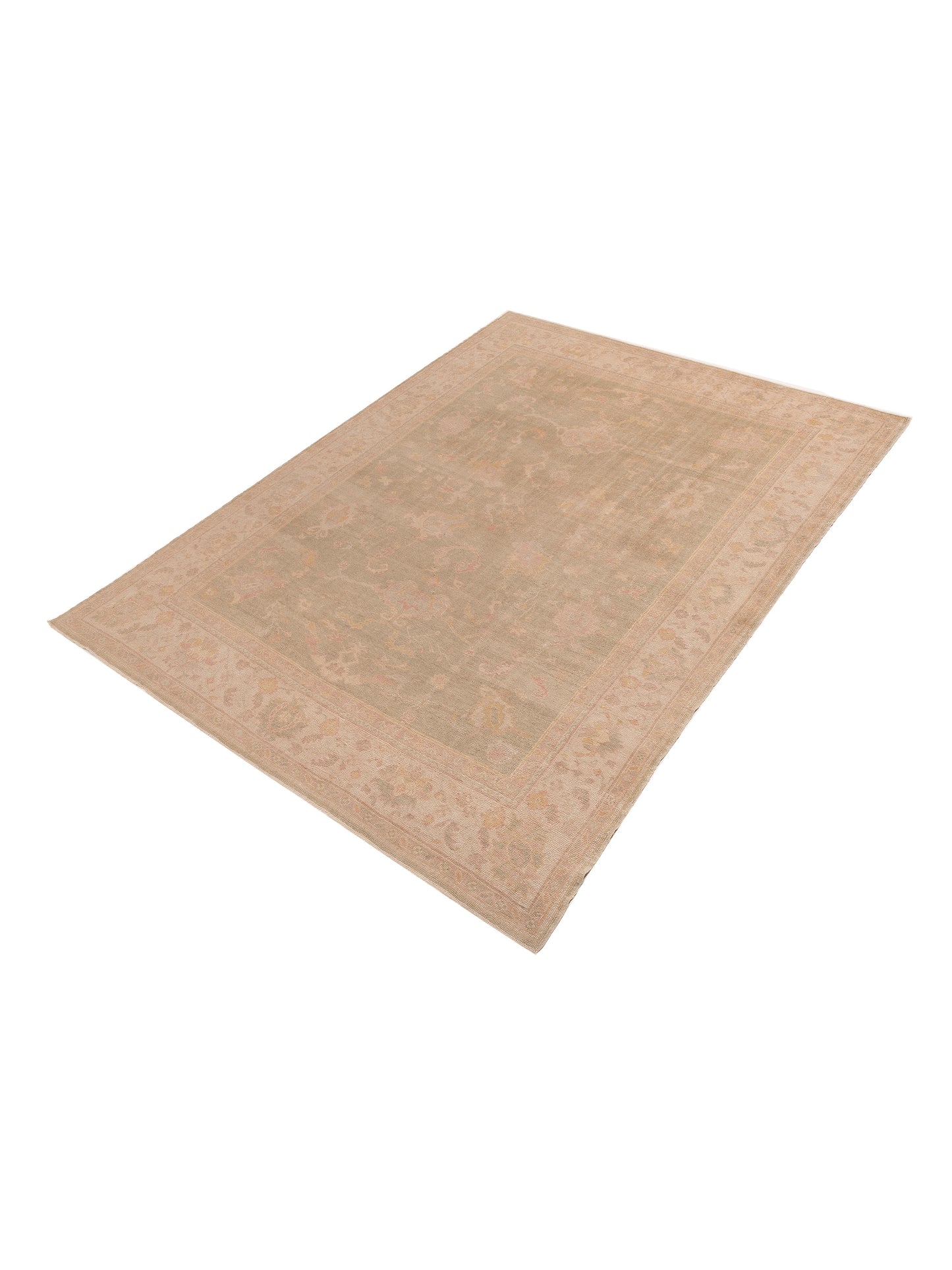 Oushak Sage Green Beige 8.11x11.7 Hand Knotted Rug