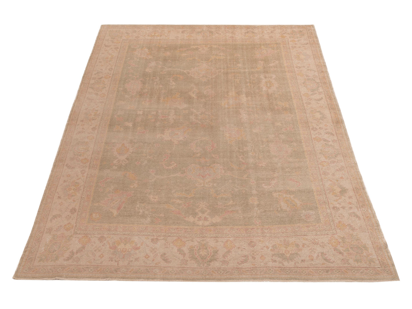 Oushak Sage Green Beige 8.11x11.7 Hand Knotted Rug