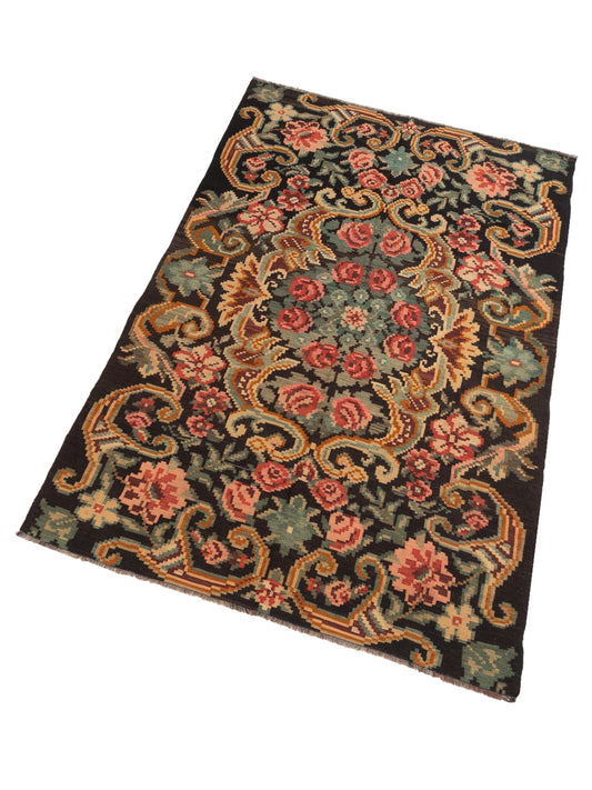 Blossara Kilim Black Green 5.10x9.5 Hand Woven Rug