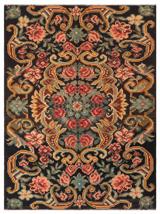 Pasha Old Basserabian Kilim  Black Green Traditional