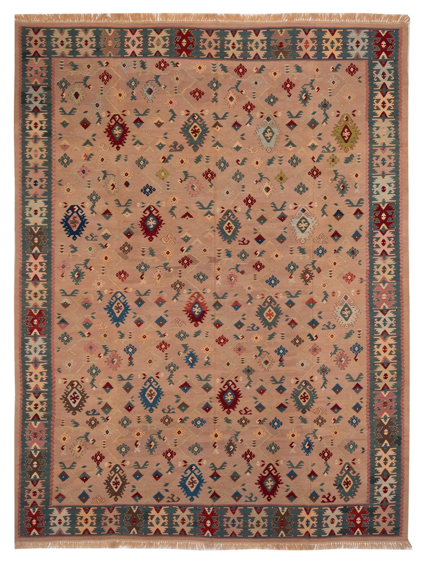 Pasha Transilvanian Kilim  Pink Green Traditional