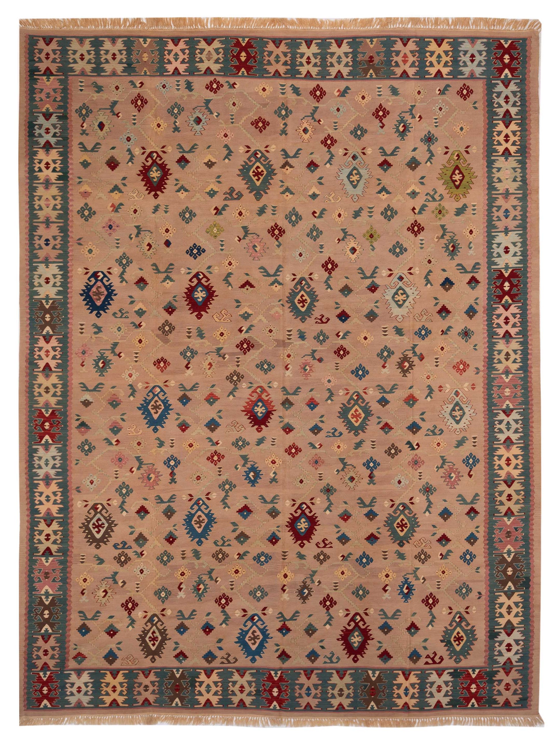Pasha Transilvanian Kilim  Pink Green Traditional