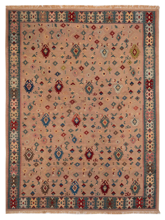 Pasha Transilvanian Kilim  Pink Green Traditional