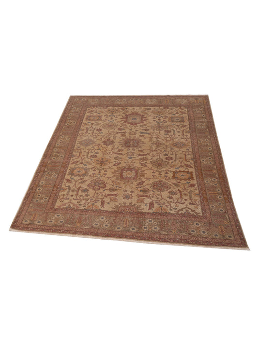 Turkish Elvaria Beige Light Green 9.3x11.2 Hand Knotted Rug