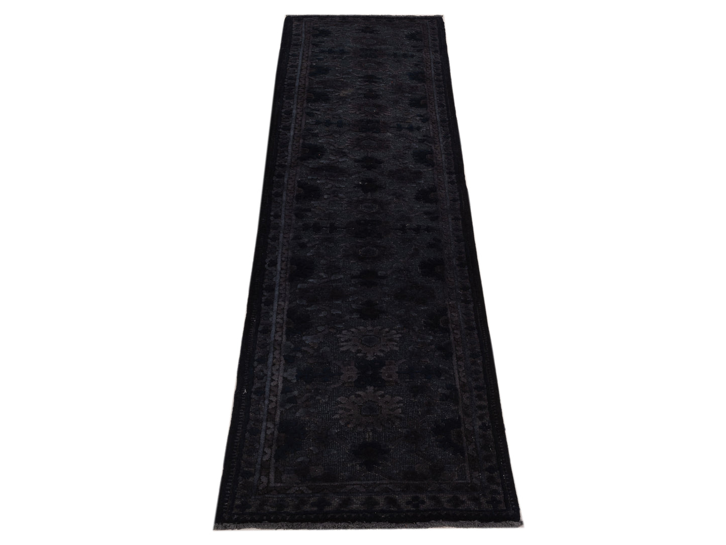 Vintage Black 2.2x7.10 Hand Knotted Rug