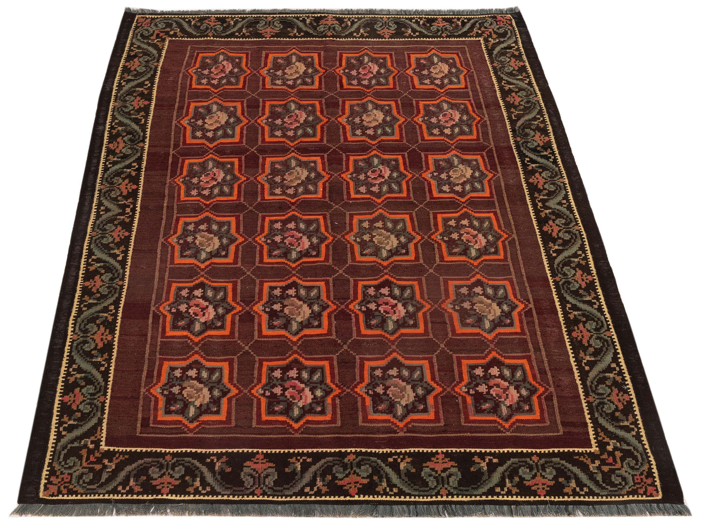 Blossara Kilim Burgundy Black 4.11x6.11 Hand Woven Rug
