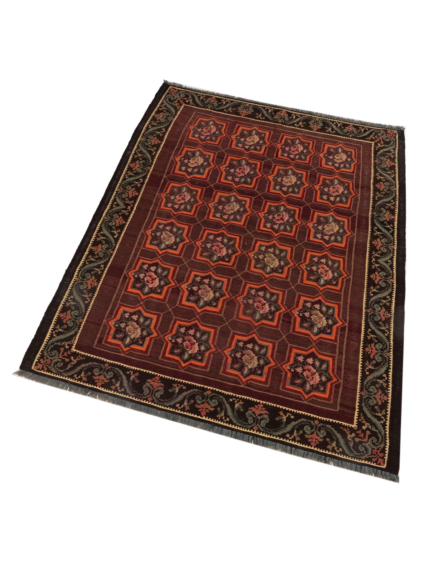 Blossara Kilim Burgundy Black 4.11x6.11 Hand Woven Rug