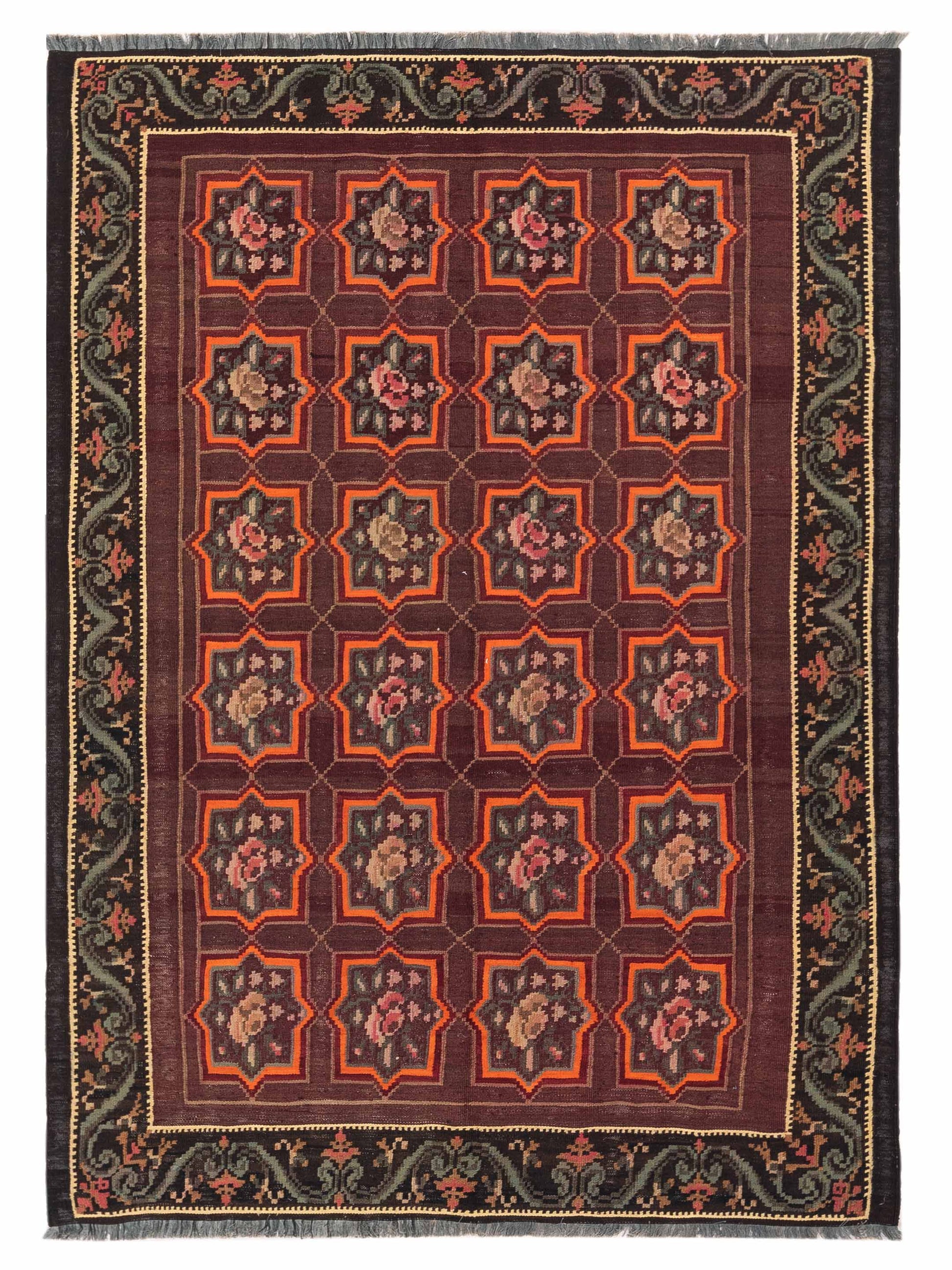 Pasha Old Basserabian Kilim  Burgundy Black Traditional