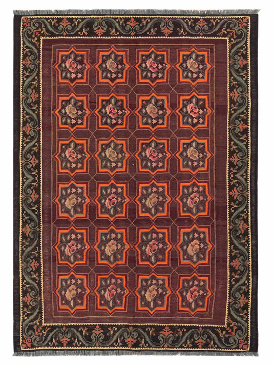 Pasha Old Basserabian Kilim  Burgundy Black Traditional