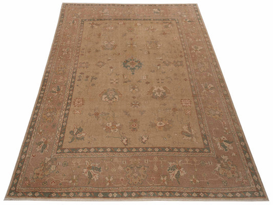 Oushak Beige Pink 8.4x9.6 Hand Knotted Rug