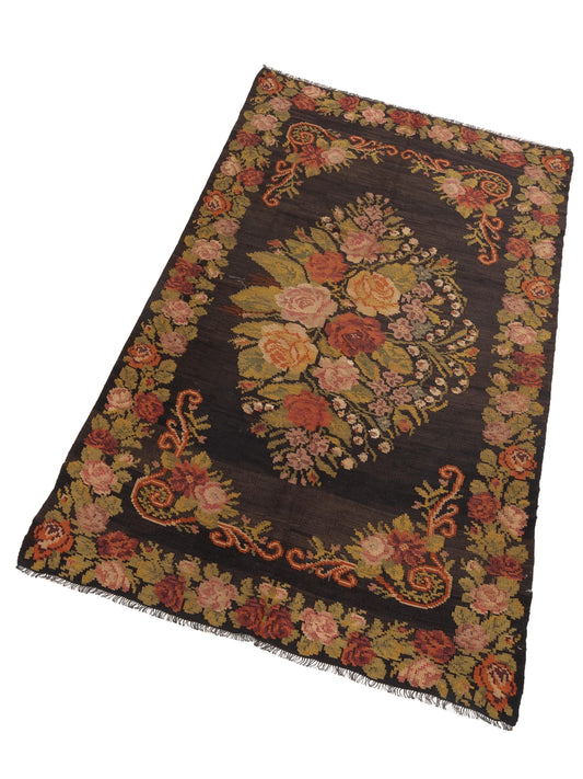 Blossara Kilim Black 5.11x10.4 Hand Woven Rug