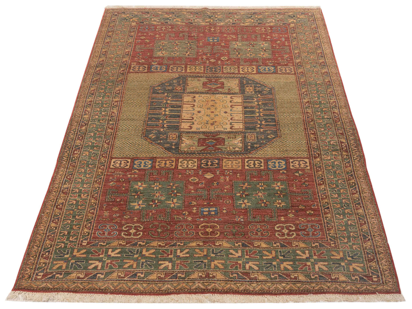 Antiqua Loom Rust Green 5.1x8.3 Hand Knotted Rug