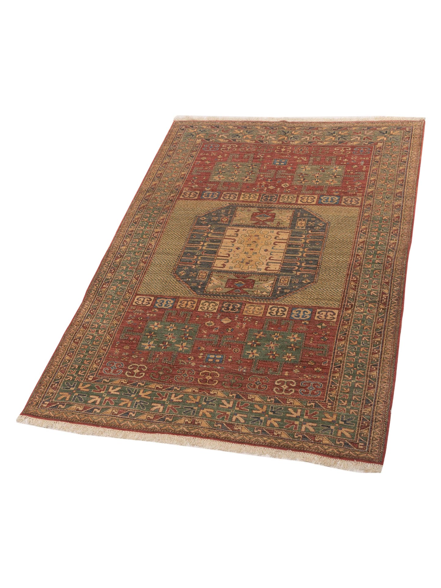 Antiqua Loom Rust Green 5.1x8.3 Hand Knotted Rug