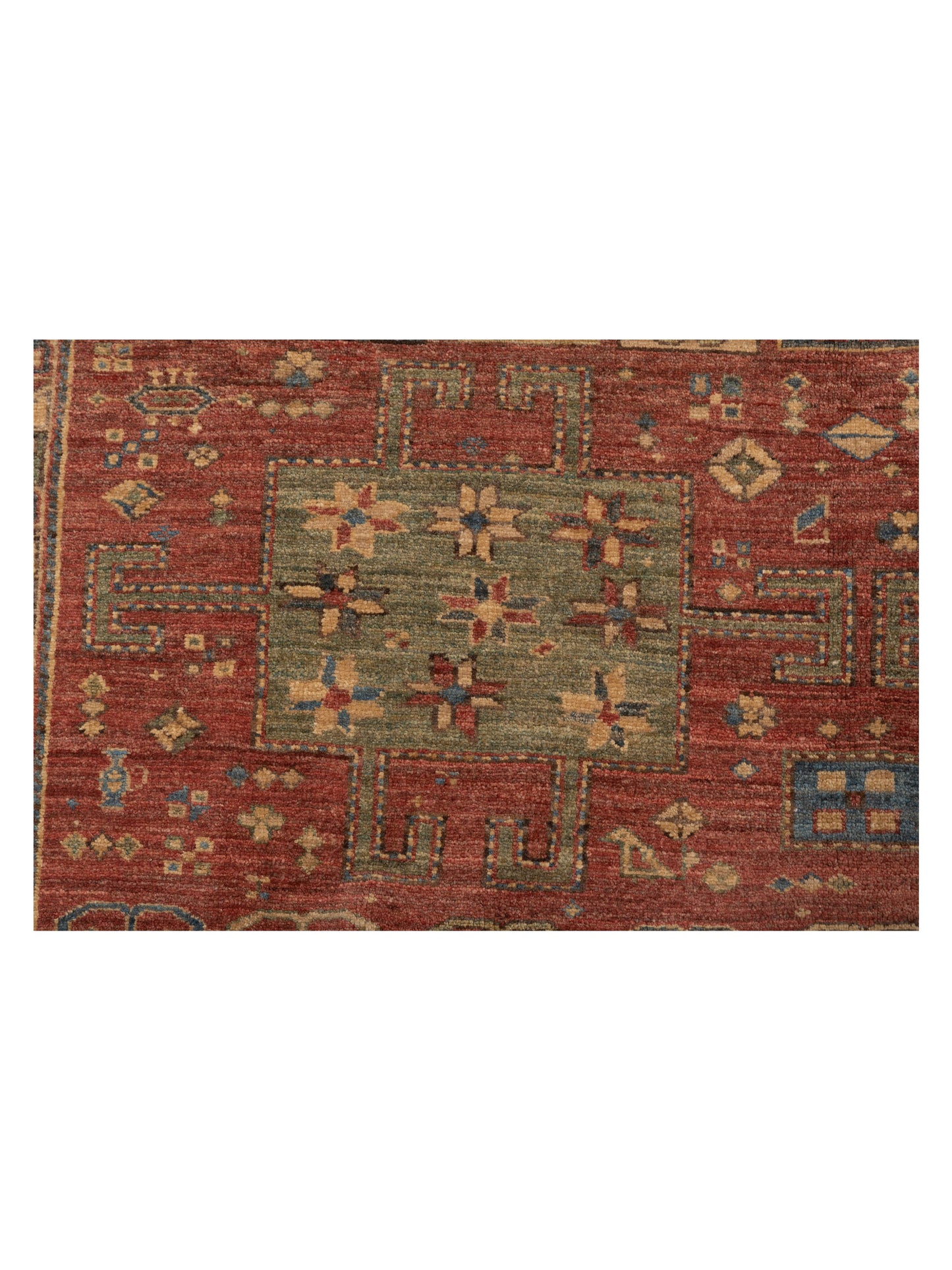 Antiqua Loom Rust Green 5.1x8.3 Hand Knotted Rug